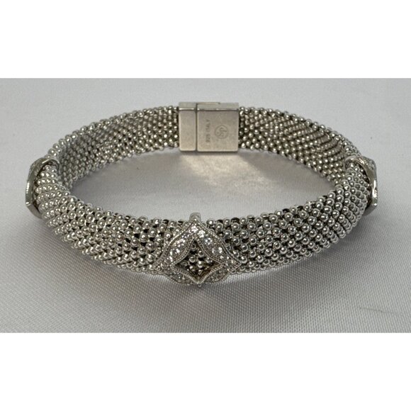 Silver Mesh Diamond-Accented Bracelet With Magnetic Clasp - Picture 1 of 7